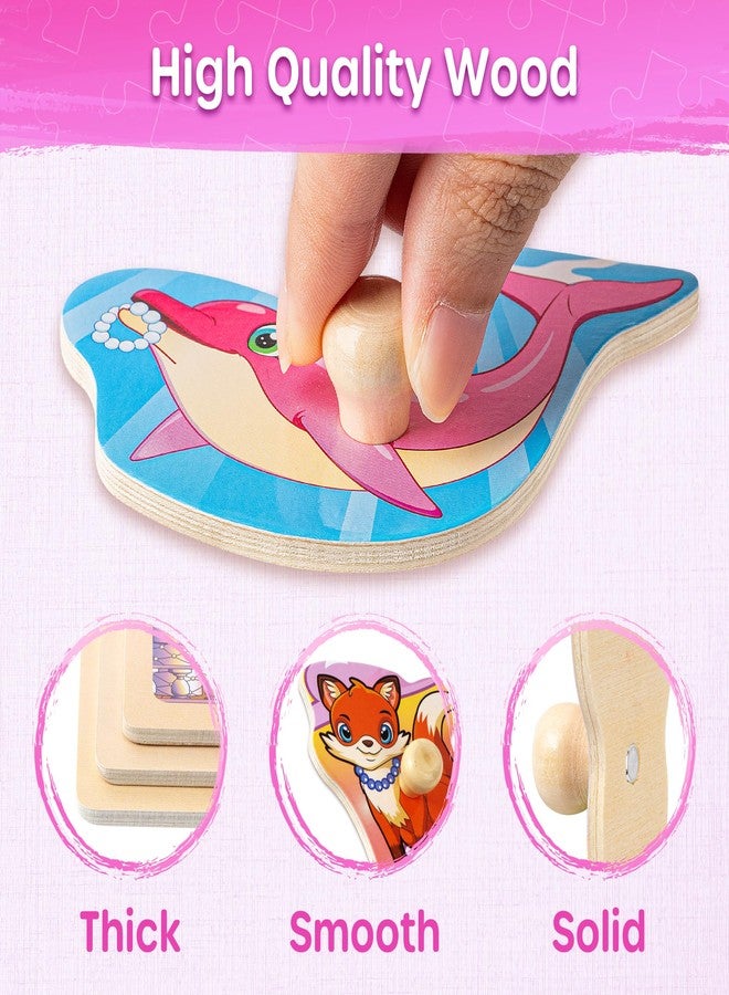 SYNARRY Wooden Puzzles for Toddlers 1-3, 6XSET Toddlers Puzzles Ages 1-3 with Rack, Learning Alphabet Number Shape Unicorn Princess, Toddler Valentines Day Easter Basket Stuffers Gifts Toys for Girls - Image 4